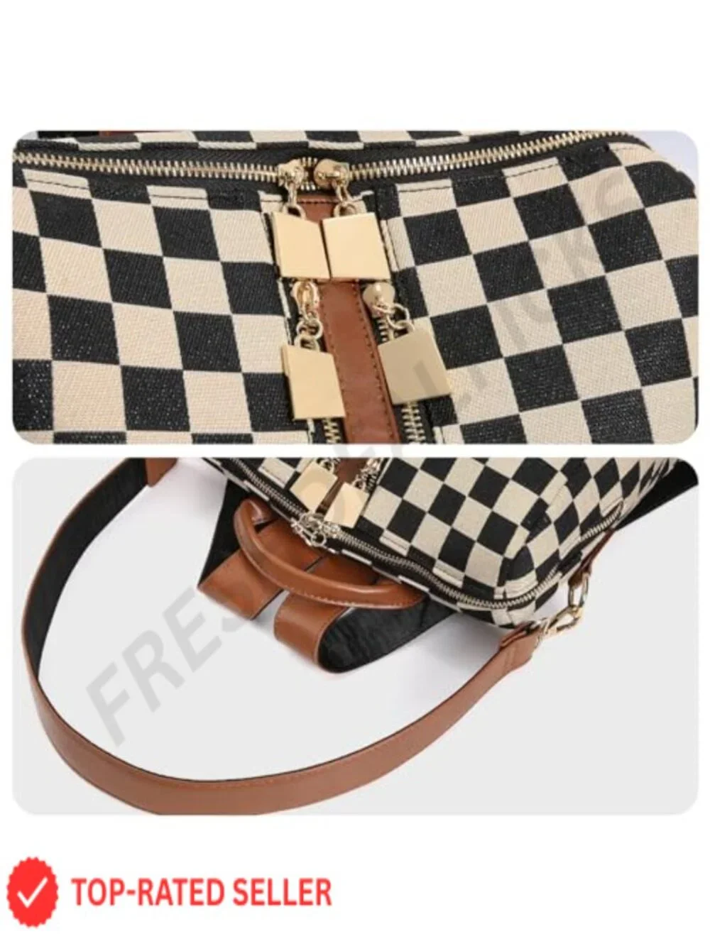 Canvas PU Leather Checkered Backpack Purse for Women, Fashion Travel Daypack